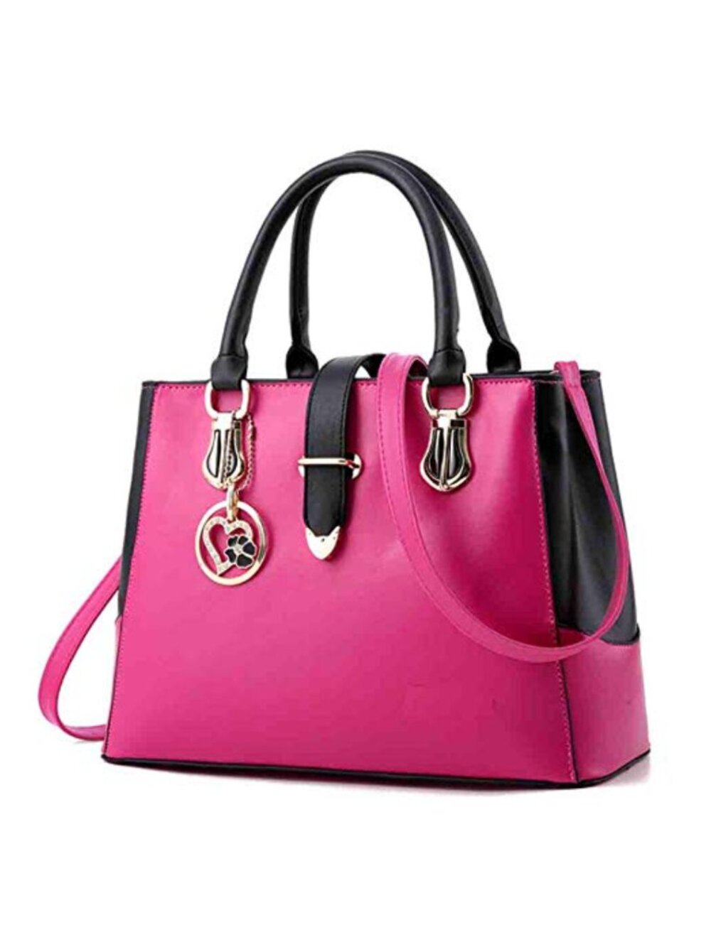 PU Leather Hobo Tote Shoulder Bag Top-Handle Satchel with Heart Pendant